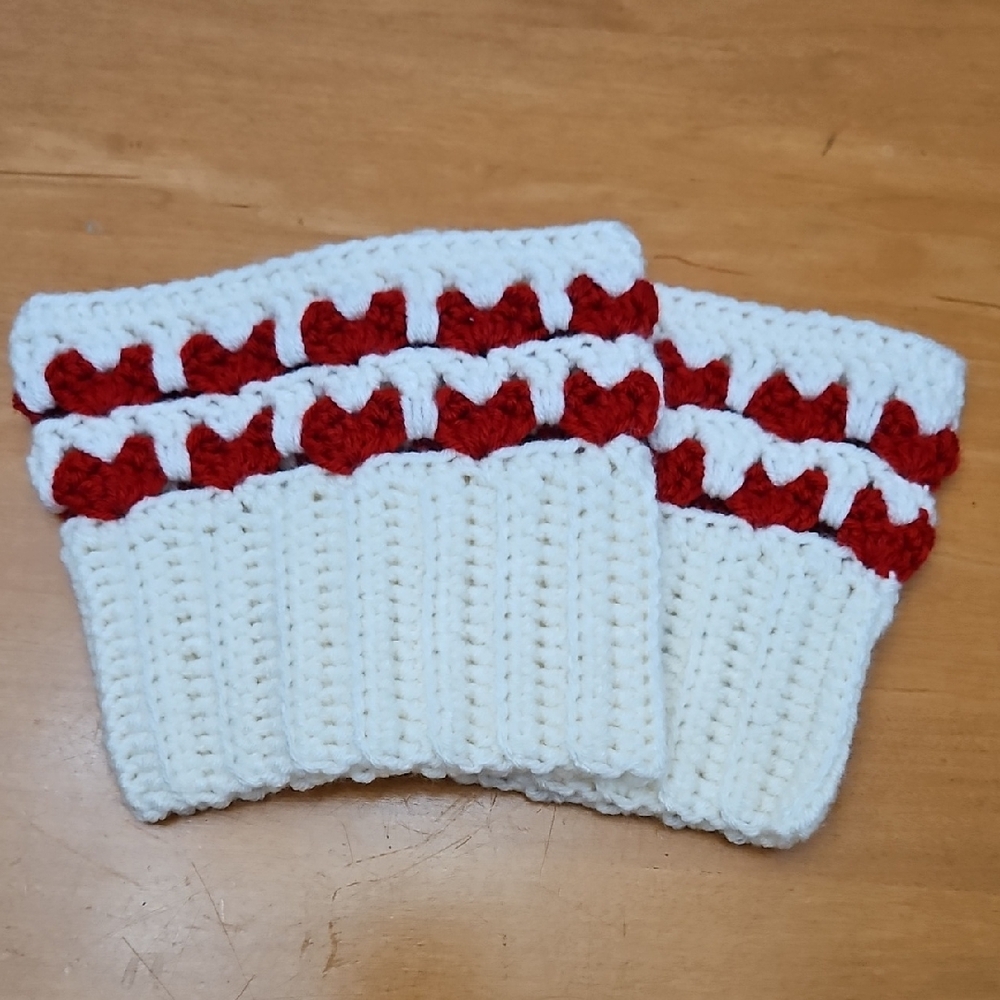 Handcrafted White and Red Crochet Boot Cuffs